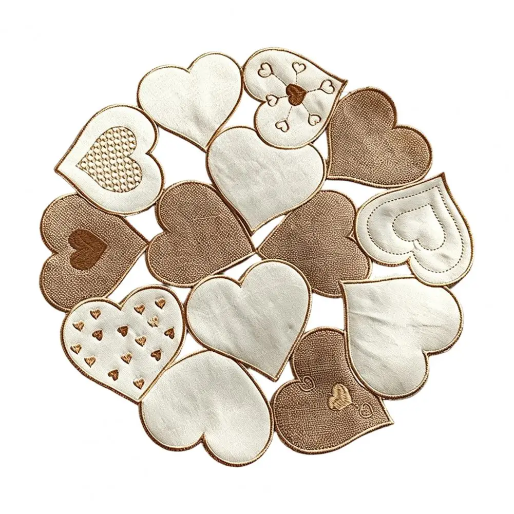 Round Embroidered Table Mats for Coffee Table Heart Round Placemat Embroidered Hollow-out Table Mat for Dining for Dining