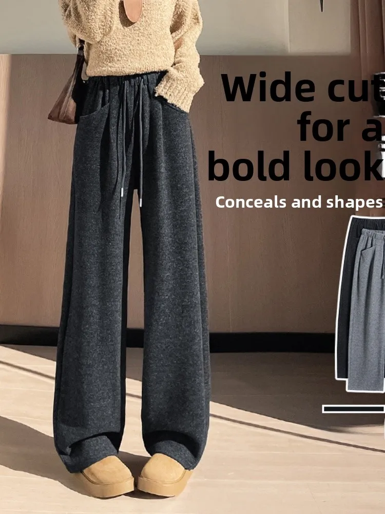 Bla Fce 裏地付きワイドレッグパンツ レディース レイジー スレ クラウドパンツ ナイフ ロングパンツ ハイウエスト ストレート チューブ 通勤パンツ