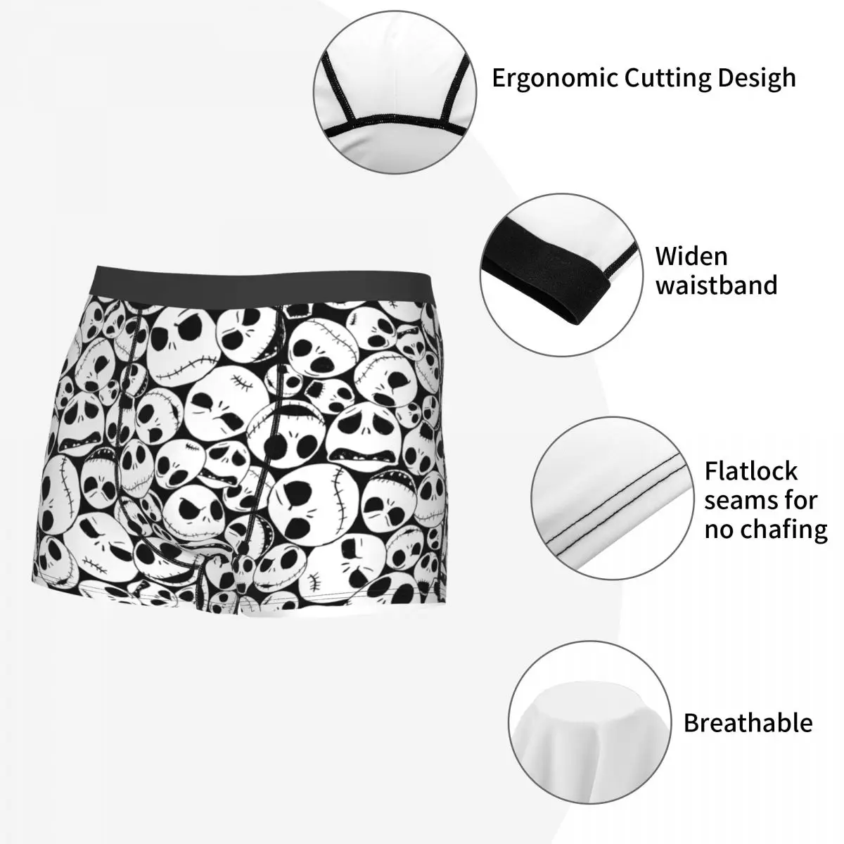 Custom Nightmare Before Christmas Jack Skullington Underwear Printed Halloween Movie Boxer Shorts Panties Briefs Soft Underpants