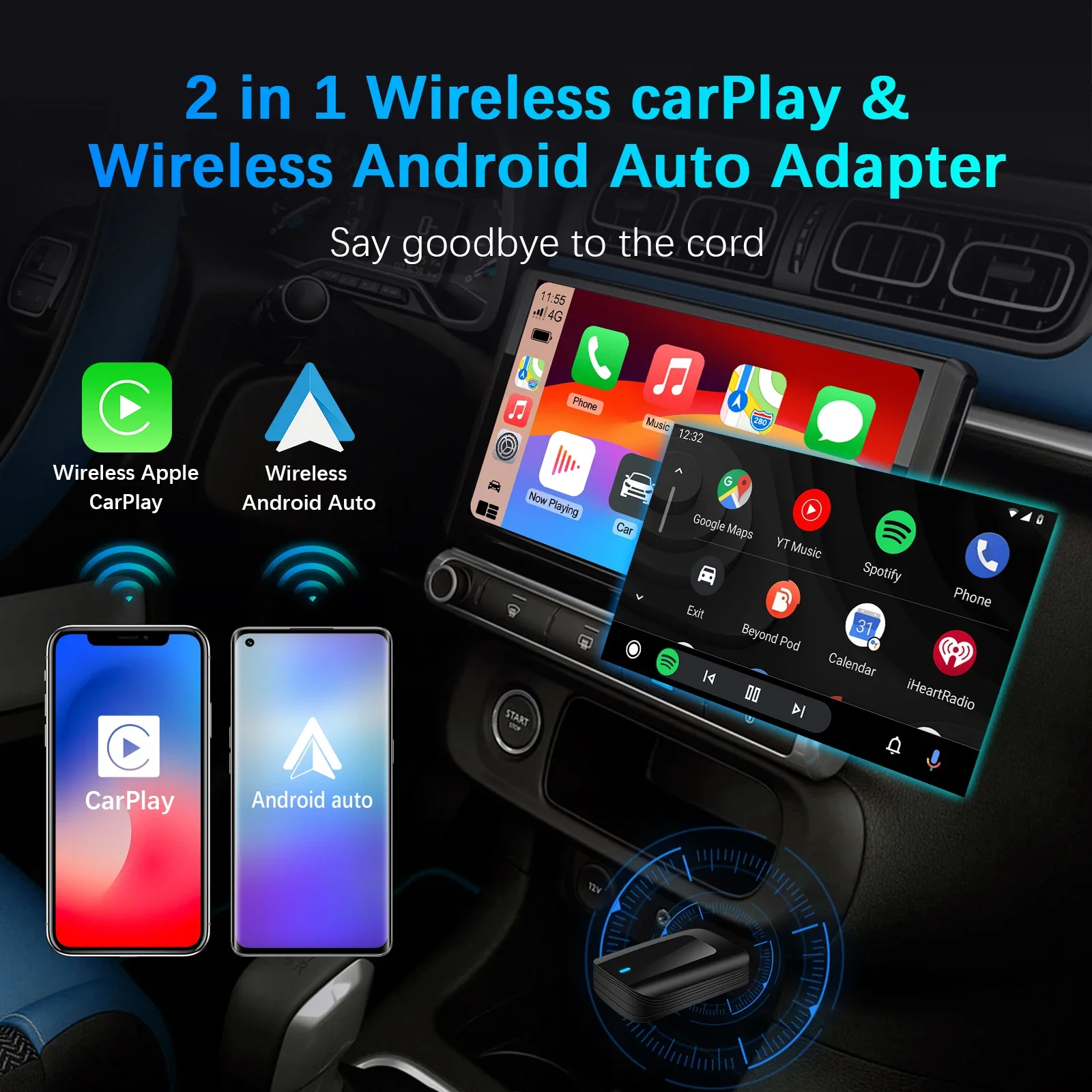 2025 Nuovo adattatore wireless CarPlay e Android Auto, bassa latenza, 5,8 GHz, Plug & Play, richiede supporto per auto cablato, connessione automatica