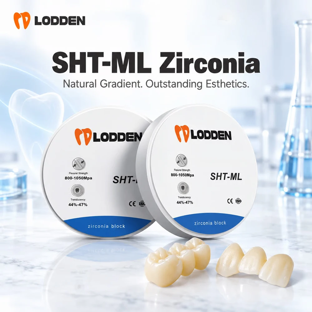 LODDEN SHT-ML Zirconia Dental Block 5 Layers 44-47% Super-High Translucency 800-1050MPa Natural Multilayer Gradient for CAD CAM