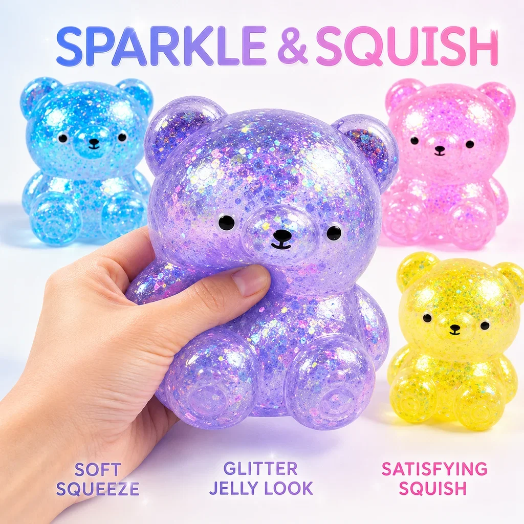Glitter Squishy Fidget Toys Cute Animal Squeeze Splat Anti Stress Decompression Vent Sensory Small Fidget Gummy Bear Toy