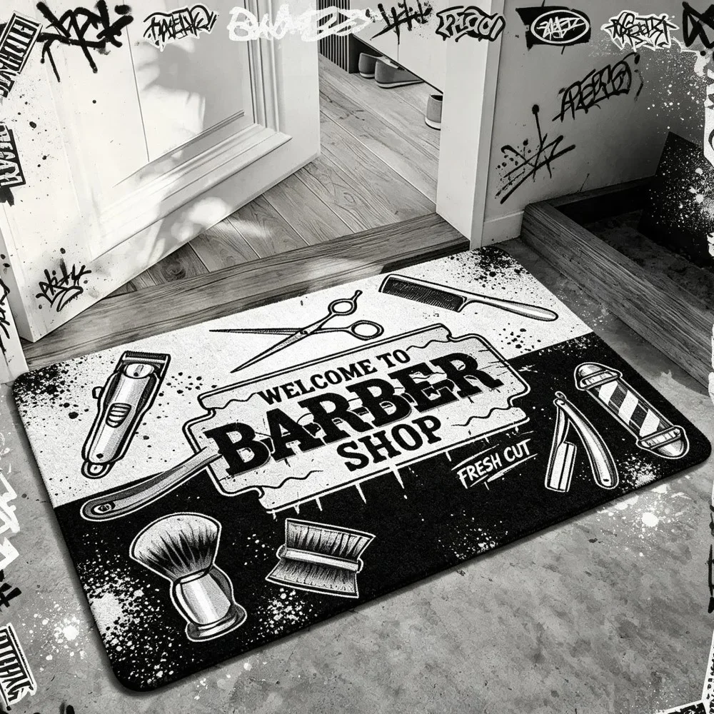 Welcome to Barber Shop Mat Bathroom Rug Entrance Mat for Salon Grooming Area Fast Clean Design