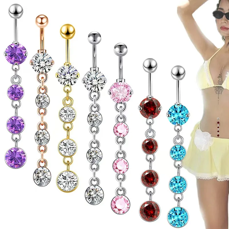 

1pc 316L Surgical steel Dangle CZ Gems Belly Button Ring Cubic Zirconia Drop Pendant Navel Nail Body Piercing Jewelry