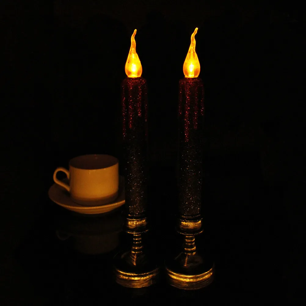 2Pcs LED Lamps Halloween Decorative Lights Creative Candlestick Party Decor Safe Frameless Vintage Display Lights
