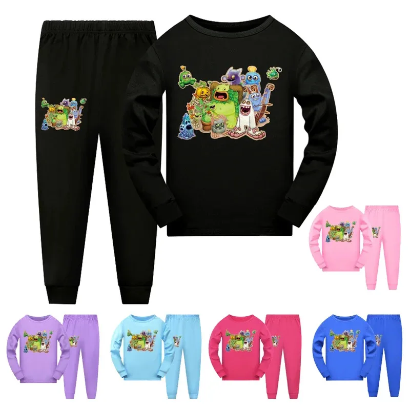 Новинка 2023 года, одежда для мальчиков, детские пижамные штаны My Singing Monster, комплект одежды для сна с героями мультфильмов, детские пижамы для девочек, малышей, O ★ ★