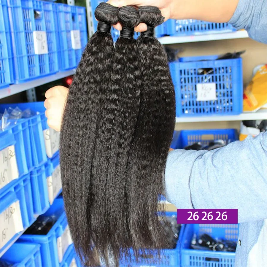 Kinky Straight Pacotes de cabelo humano com fechamento, brasileiro, transparente, 4x4, Lace Encerramento e Pacotes, 100% Extensões de cabelo humano