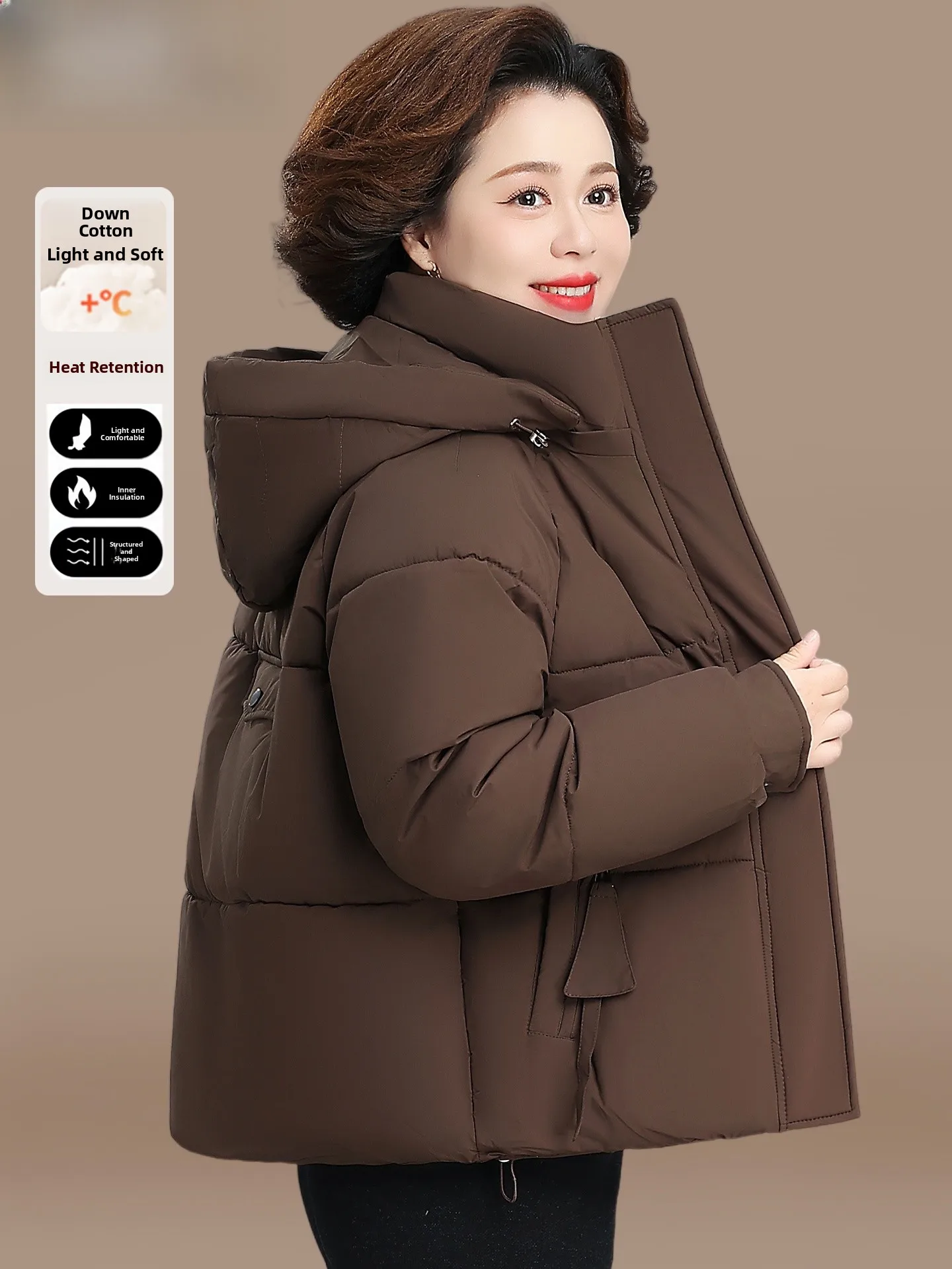 

Зимняя куртка Sli для женщин среднего возраста, пуховик из хлопка, элегантное пальто большого размера, хлопковая одежда, приталенный крой, на молнии, с капюшоном