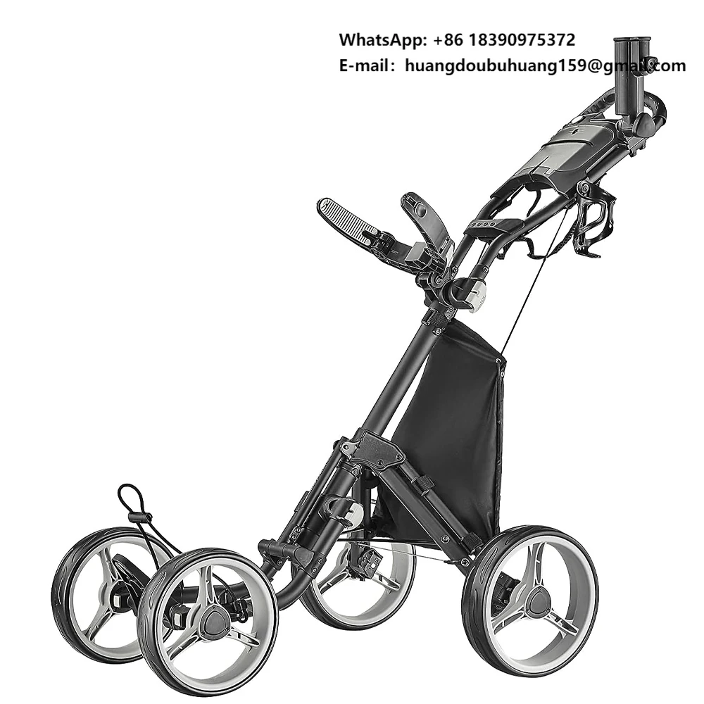 

Factory Price Golf Cart 4 Wheels Golf Trolley Cart Folding Golf Push Trolley With Umbrella Holder