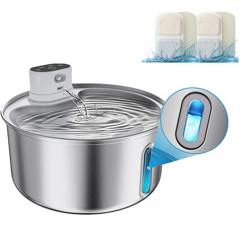 

Stainless Steel Cat Wireless Drinking Fountain 8L/5.5L Automatic Inductior Circulation Filter Silent Pet Drinking Bowl