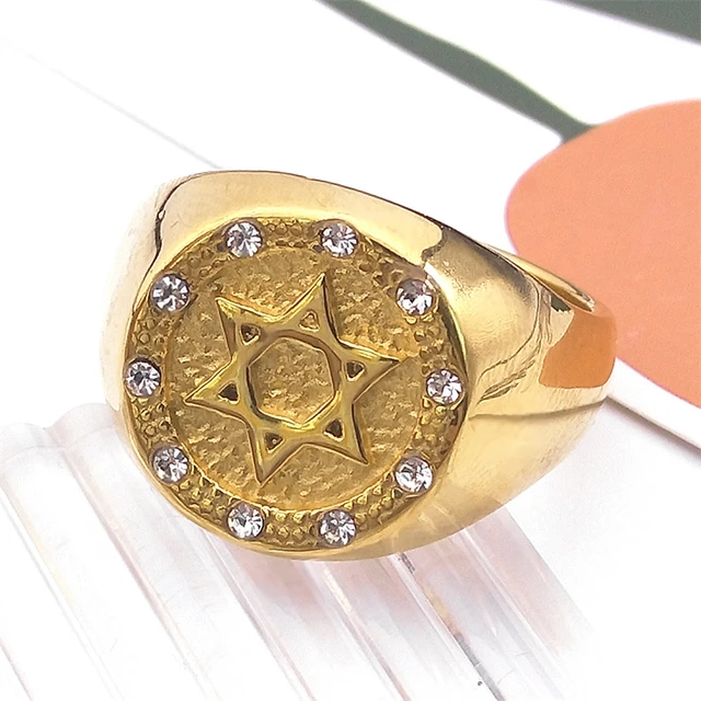 Hexagram Jerusalem Star of David Hebrew Rings for Men Women Stainless Steel Gold Color Israel Jewish Ring Jewelry RRR542S02 AliExpress