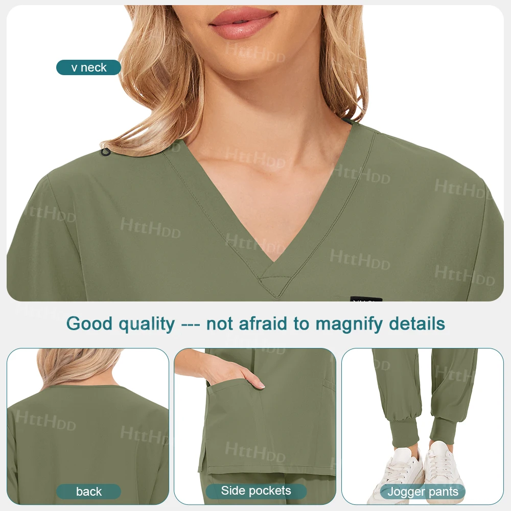 Custom Logo V Neck Tops Four Way Stretch Scrubs Uniforms Sets Nurse Womans Dentist Scrubs Medical Accessories Hospital Work Wear