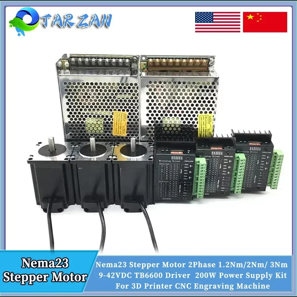 Nema 23 Stepper Motor Single Shaft 8mm 3A 1.2Nm 2Nm 3Nm 200W Power Supply Driver Kit For CNC Engraving Machine Router 3D Printer