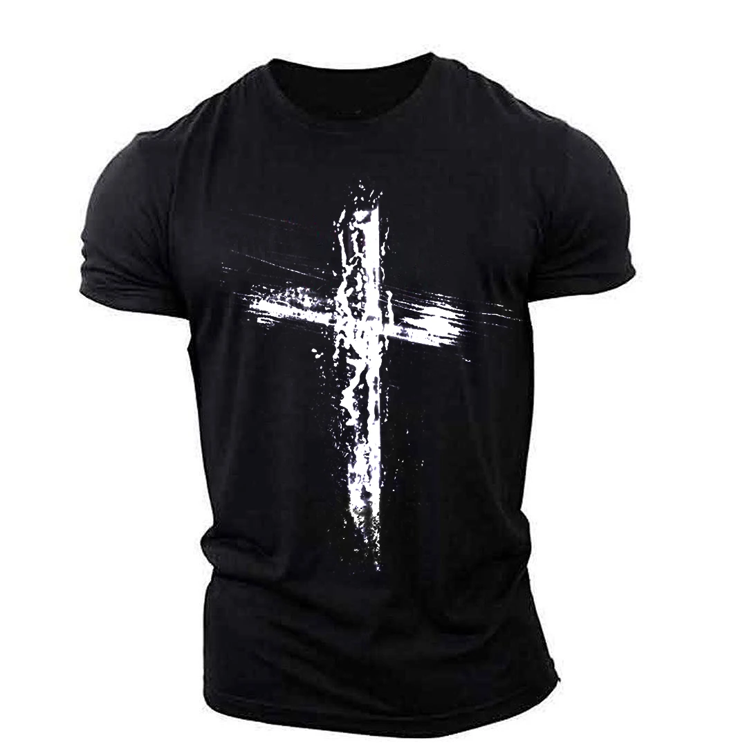 New Men\'s Muscle Cross Graphic Top 3d Printed T Shirt Sportswear Outdoor Lightweight Breathable Elastic Christian Style