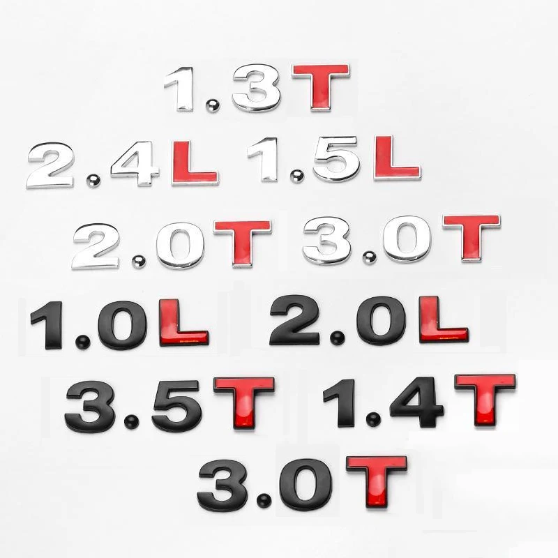 3D Metal Car Displacement Standard Rear Trunk Emblem Badge Sticker 1.0 1.2 1.4 1.6 1.8 2.0 2.5 2.8 3.0 L T 2.0T 3.0T Volume Logo
