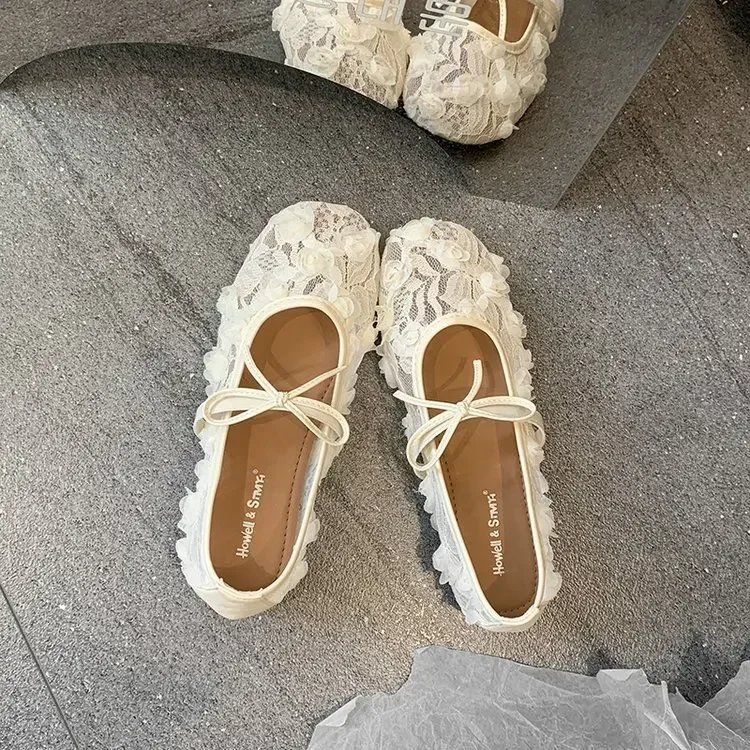 Damen-Mary-Jane-Schuhe mit Spitzenblumen, modische Slip-On-Schuhe im Street-Style mit weicher Sohle, flache Schuhe für Damen – Detail 8