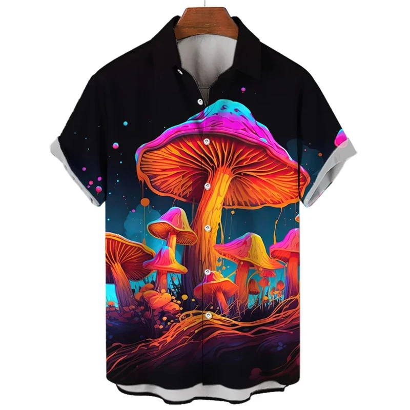 

Summer Shirt For Men Mushroom Magic Floral 3d Print Harajuku Short Sleeve Streetwear Casual Lapel Buttons Tops Womens Clothes