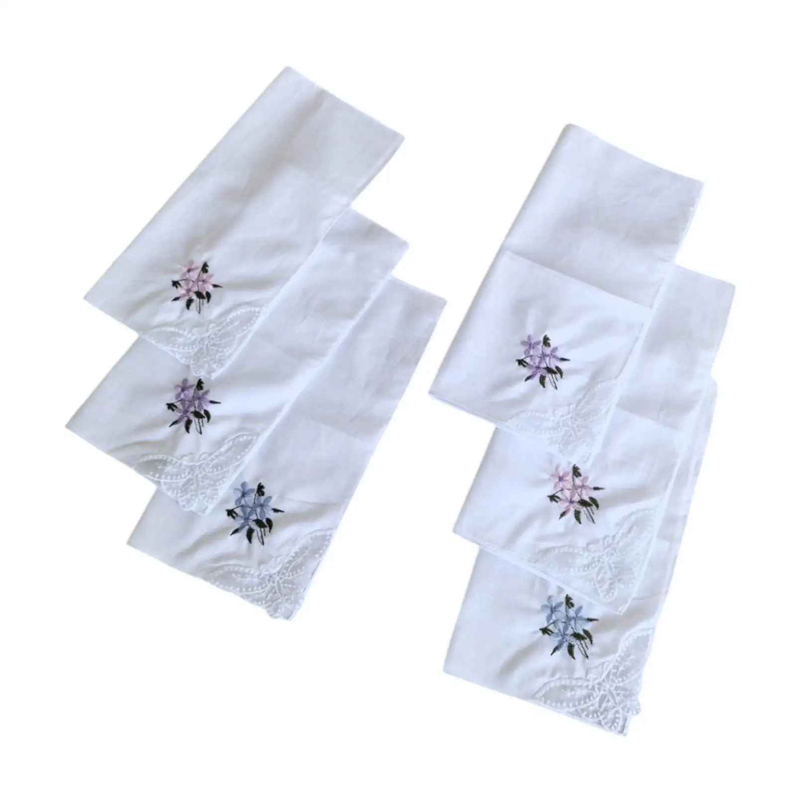 6 Pieces Women Cotton Handkerchiefs Soft White Ladies Floral Lace Embroidered Handkerchiefs for Wedding Party