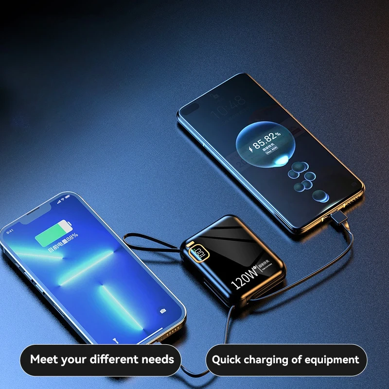 For IPhone Samsung New 120W 50000mAh Portable Power Bank High Capacity Cable Two-way Fast Charging Mini Powerbank