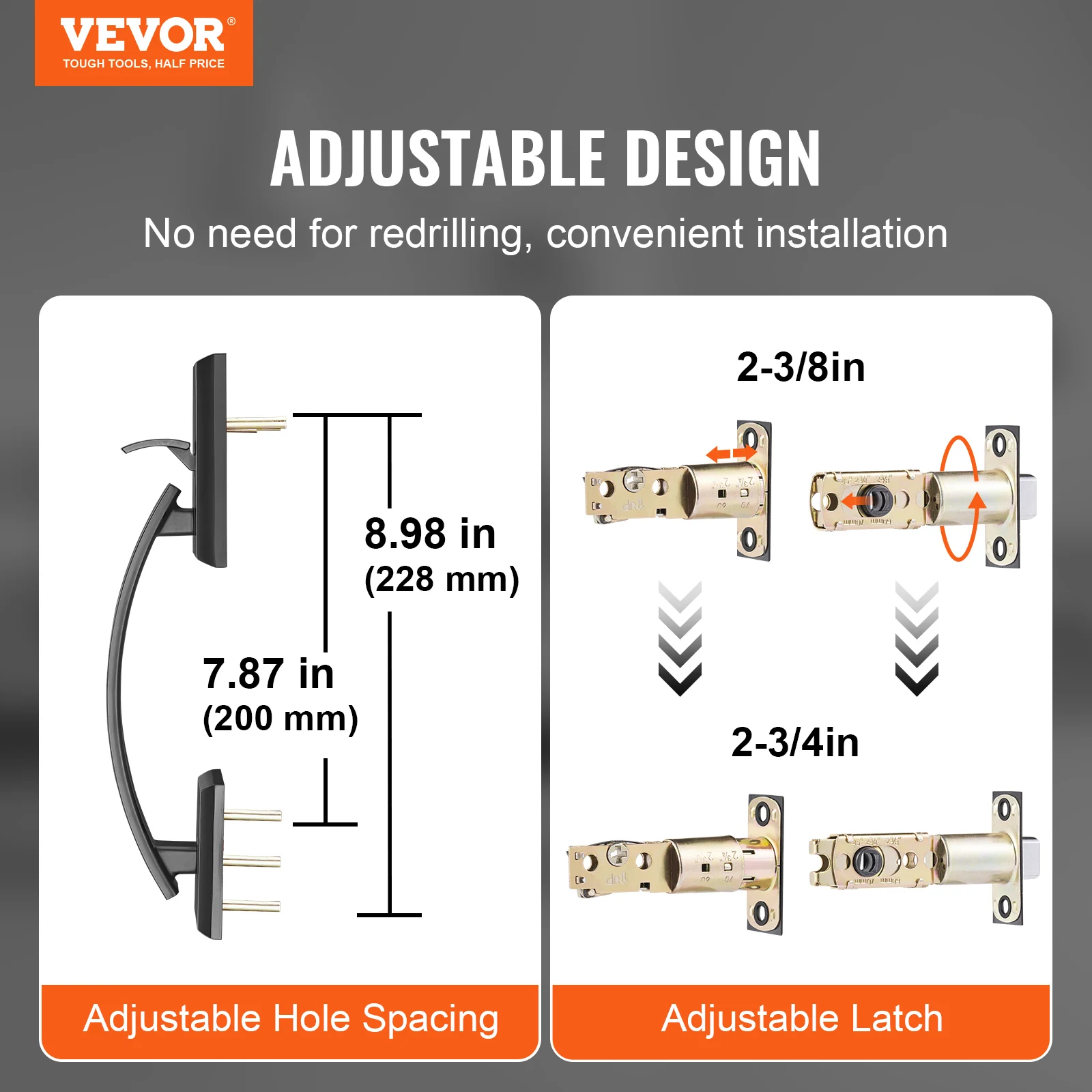 VEVOR Double Door Handle Set Matte Black Arched Door Lever, Double Front Door Handle Set with Reversible Handle Lever