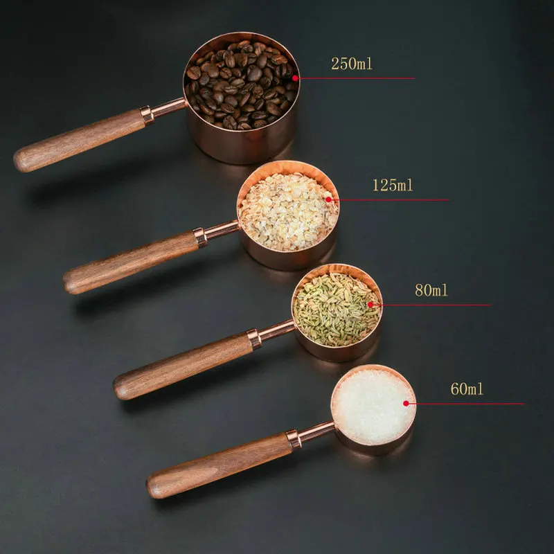 4pcs Measuring Spoons Stainless Steel Spoons Baking Measure Kit 60ml 250ml Flour Milk Coffee Scoop Measuring Set