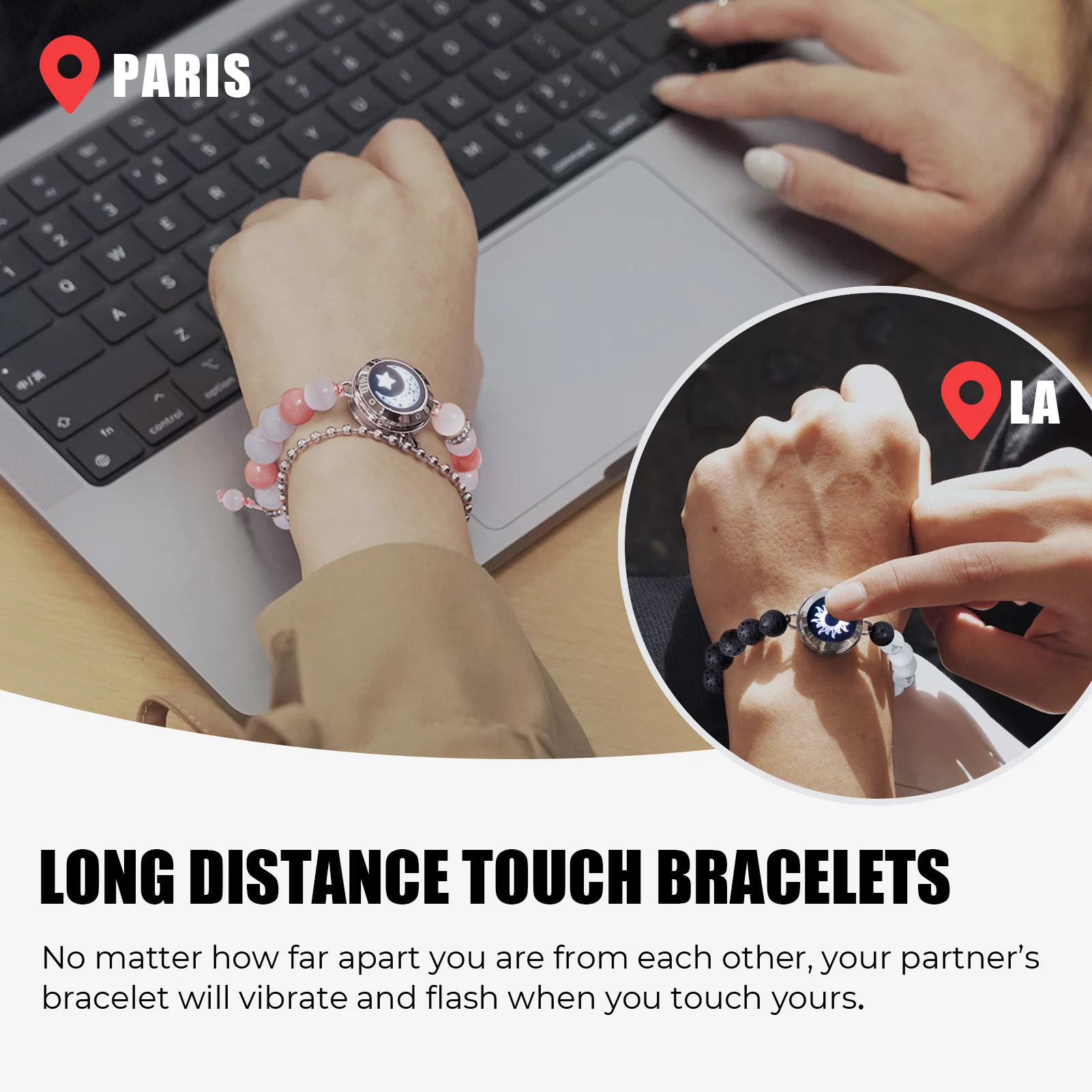 TOTWOO Valentine's Day Gift Bracelets Long Distance Touch Bracelet for Couples, Vibration & Light Up Bluetooth Pairing Jewelry