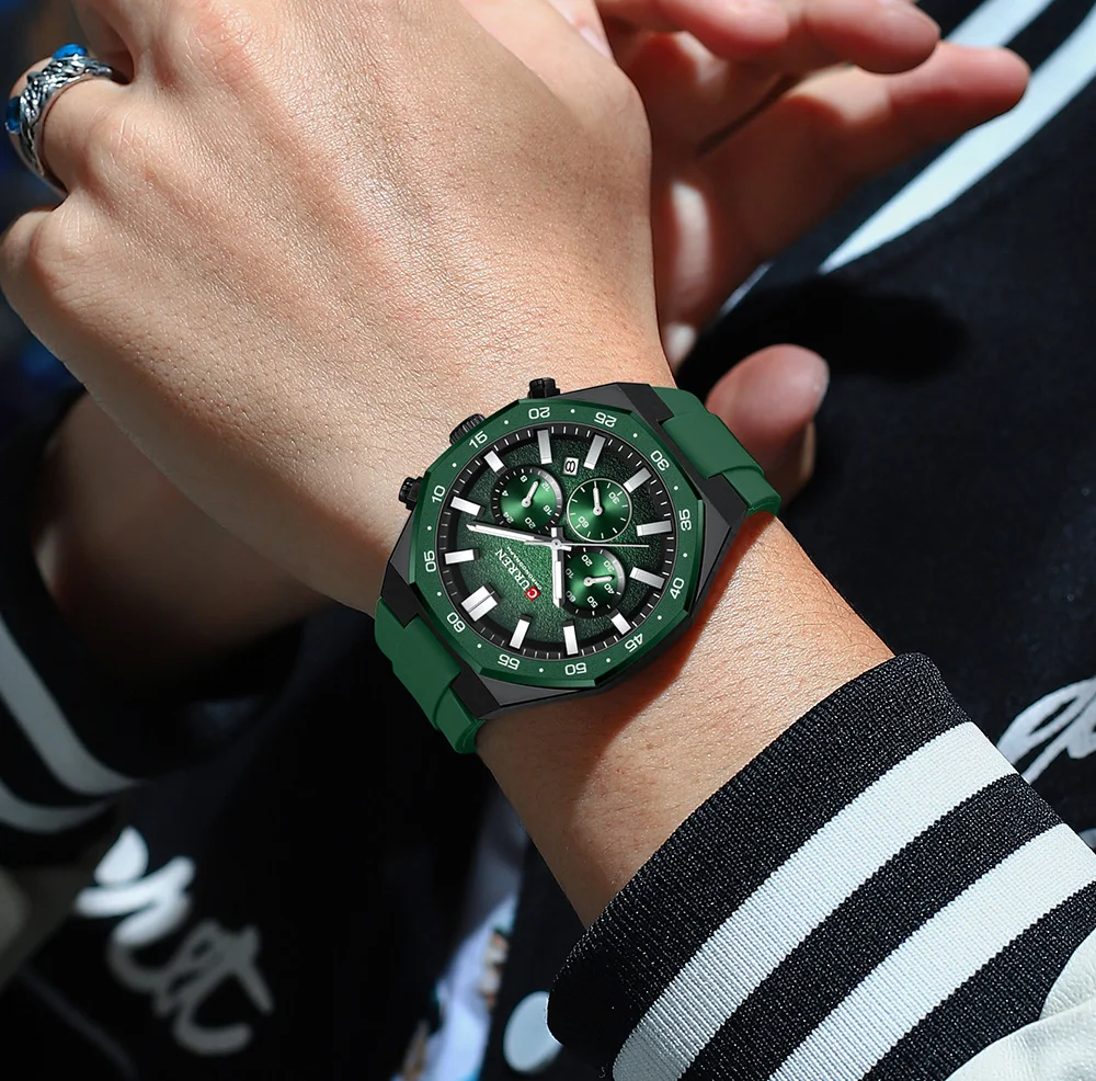 CURREN Herren Sport-Chronograph-Uhr mit Silikonarmband, Multifunktionszifferblatt mit Datum, Leuchtzeigern, Casual Quarz-Armbanduhr – Detail 19