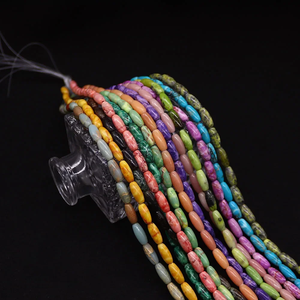 Natural Emperor Stone Rice Shape Beads Colorful Semi-precious Stone Straight Holes Loose Bead 1 Strand DIY Necklace Bracelet