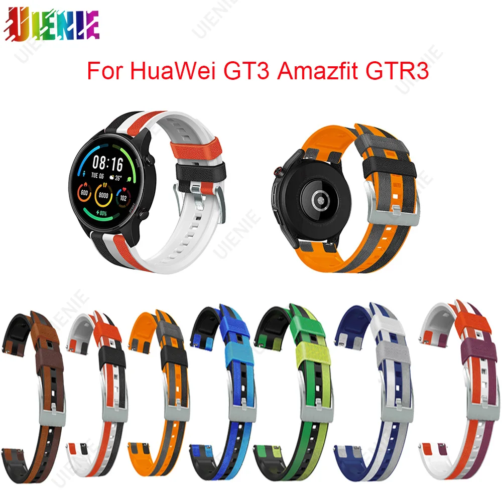 

22mm Leather Silicone Smartwatch Band Correa Strap For HuaWei GT3 46MM/GT2 GT2 Pro/Amazfit GTR3 Wrist Bracelet Sport Wristband