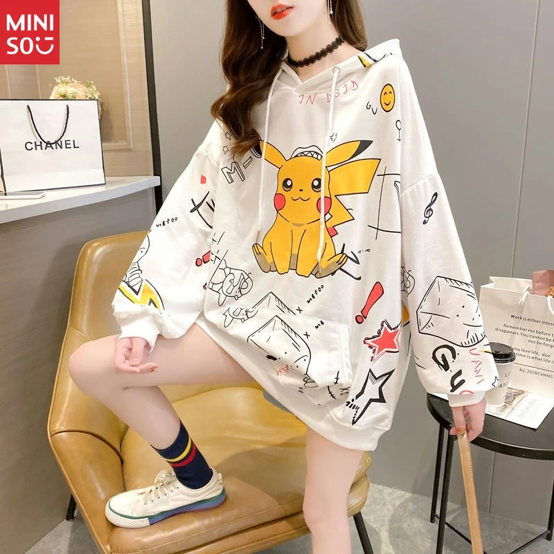 

Miniso Pikachu Hoodie 2025, Korean Oversized Sweater, Women's Long Jacket