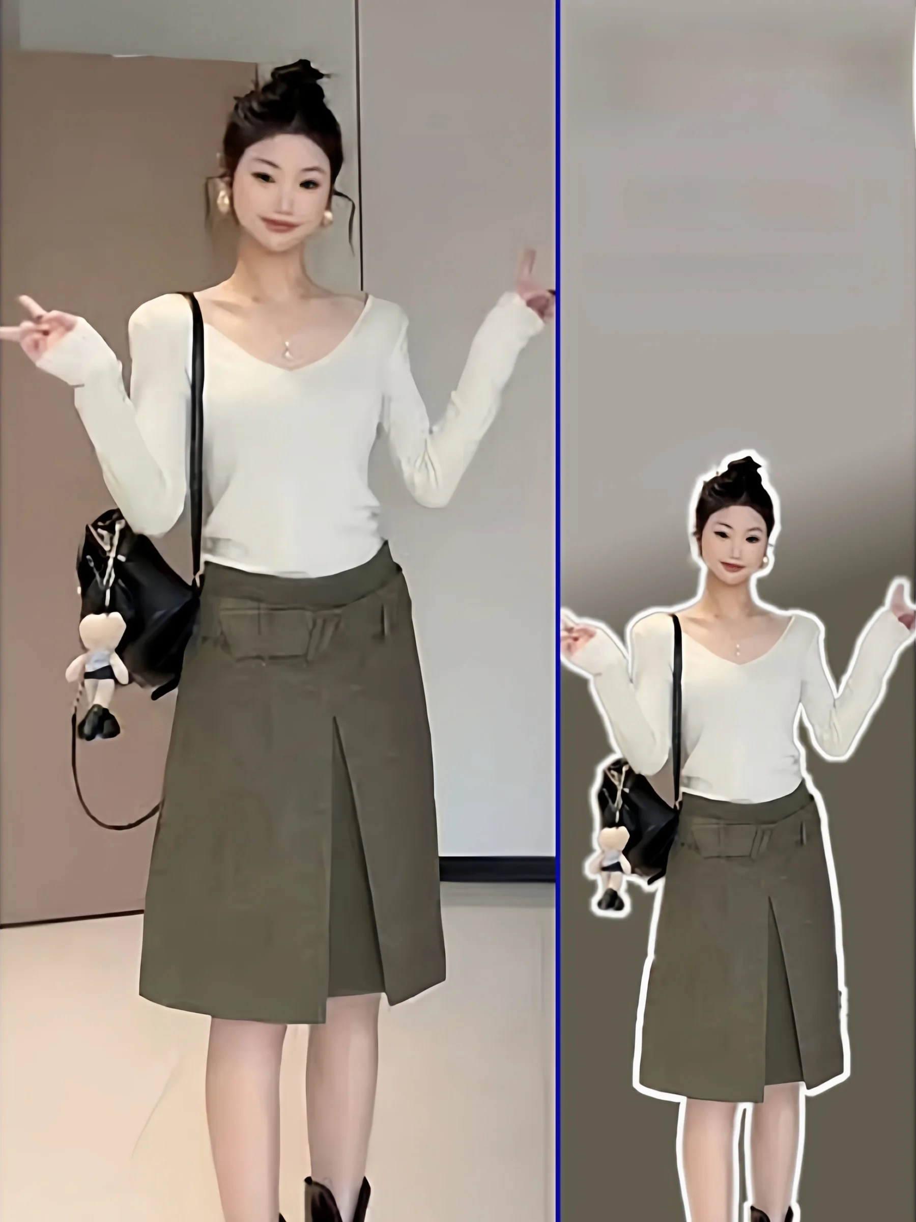 

Женская модная юбка миди А-силуэта больших размеров, весна-осень, новый дизайн, с поясом, с разрезом, шерстяная, повседневная, с высокой талией