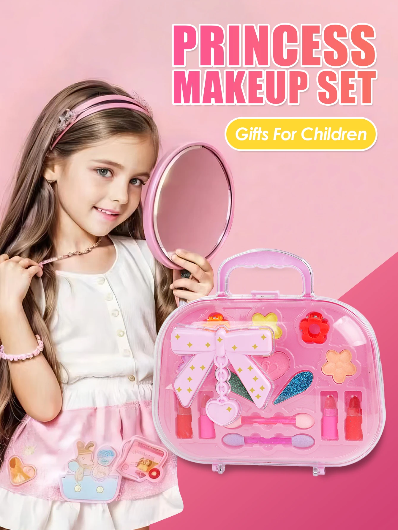 Make-uptas voor meisjes, make-upspeelgoed Prinses Wasbaar Fantasiespel Make-upset Speelgoed Kinderschoonheid Kleine handtasspeelgoed