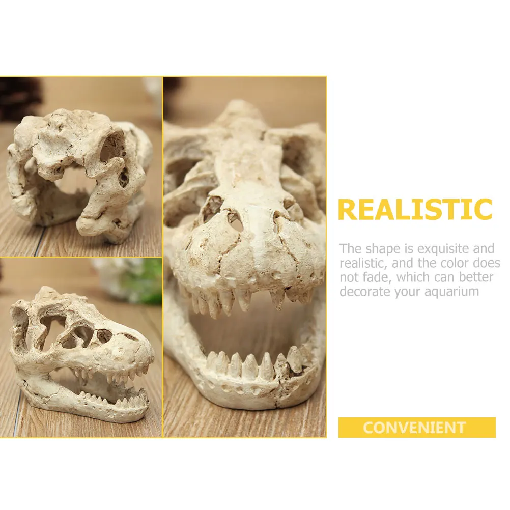 

2Pcs Dinosaur Bones Ornament Lifelike Dinosaur Skull Aquarium Adornment Waterproof Resin Decoration Fish Tank Decor for Marine