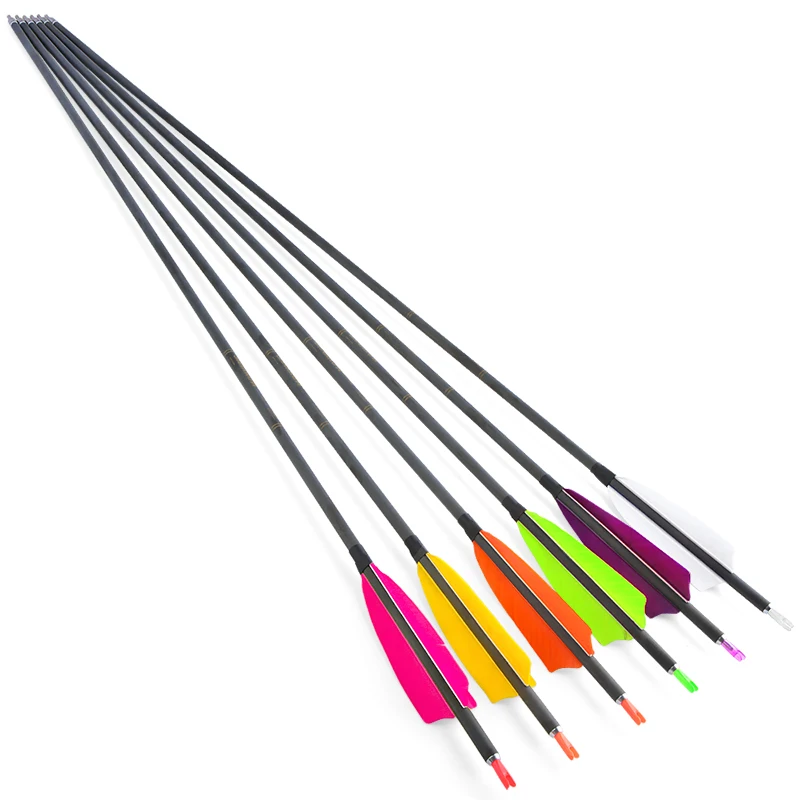 6/12pcs 35inch Archery Pure Carbon Arrow Spine500 with Natural Turkey Feather ID 6.2mm for Recurve/Compound Bow Hunting Shooting