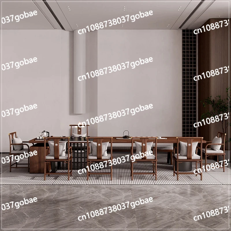 Zf tea table business solid wood large board tea table and chair combination new Chinese office tea room zen