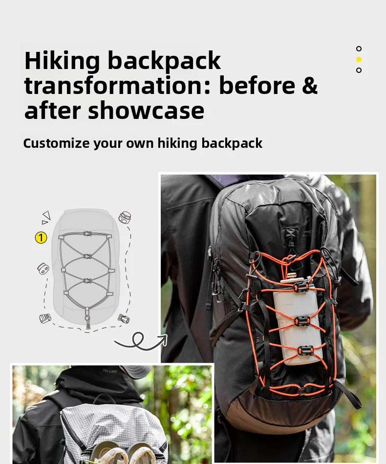 18-teiliges Outdoor-Rucksack DIY Elastisches Kordel-Set Bungee-Seil-Set Wanderrucksack-Modifikationssystem Erweiterungsgurte Zubehör – Detail 3