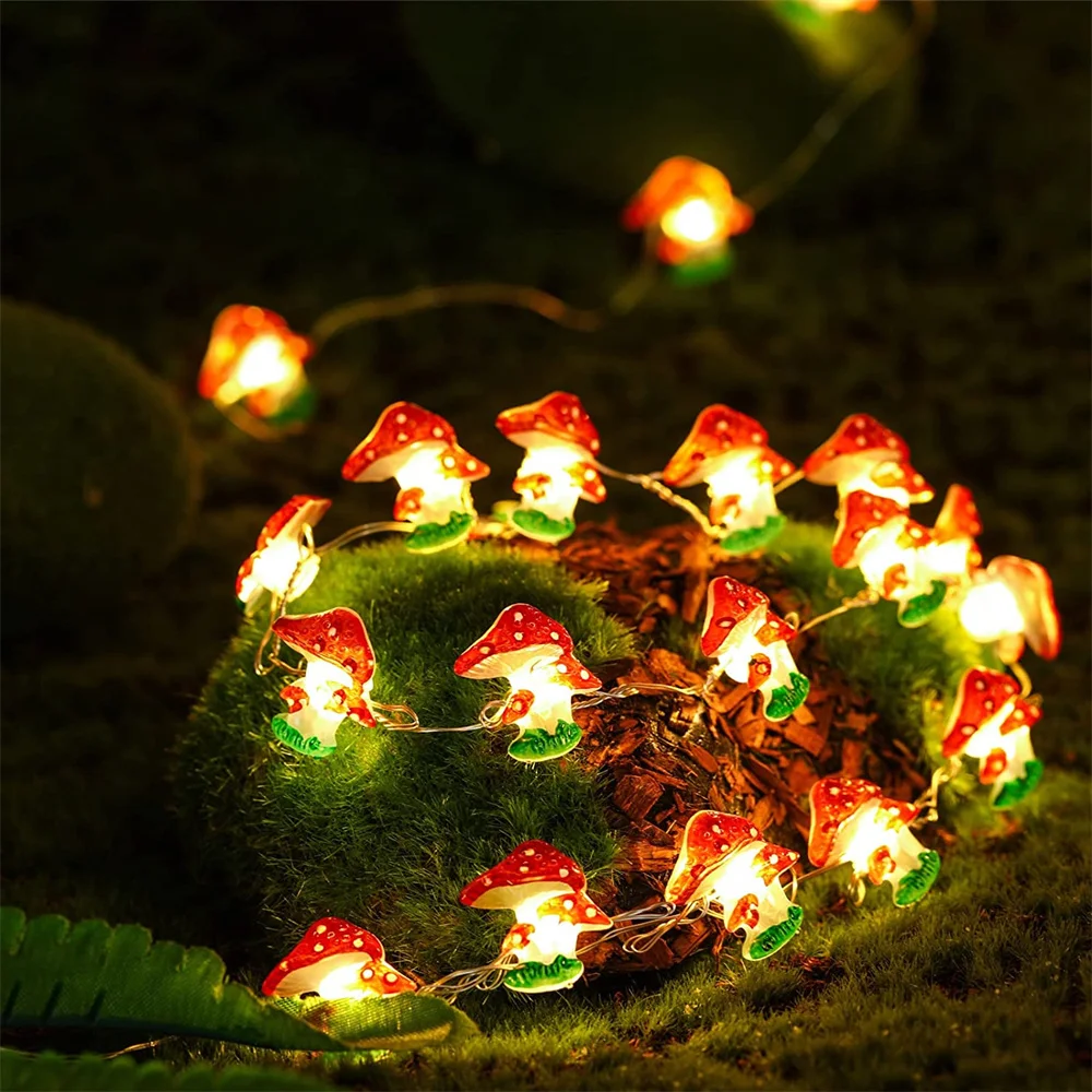 

Fairy Mushroom Lights Battery Operated Christmas String Lights Mushroom Decoration Garland Light For Valentines Day Holidays