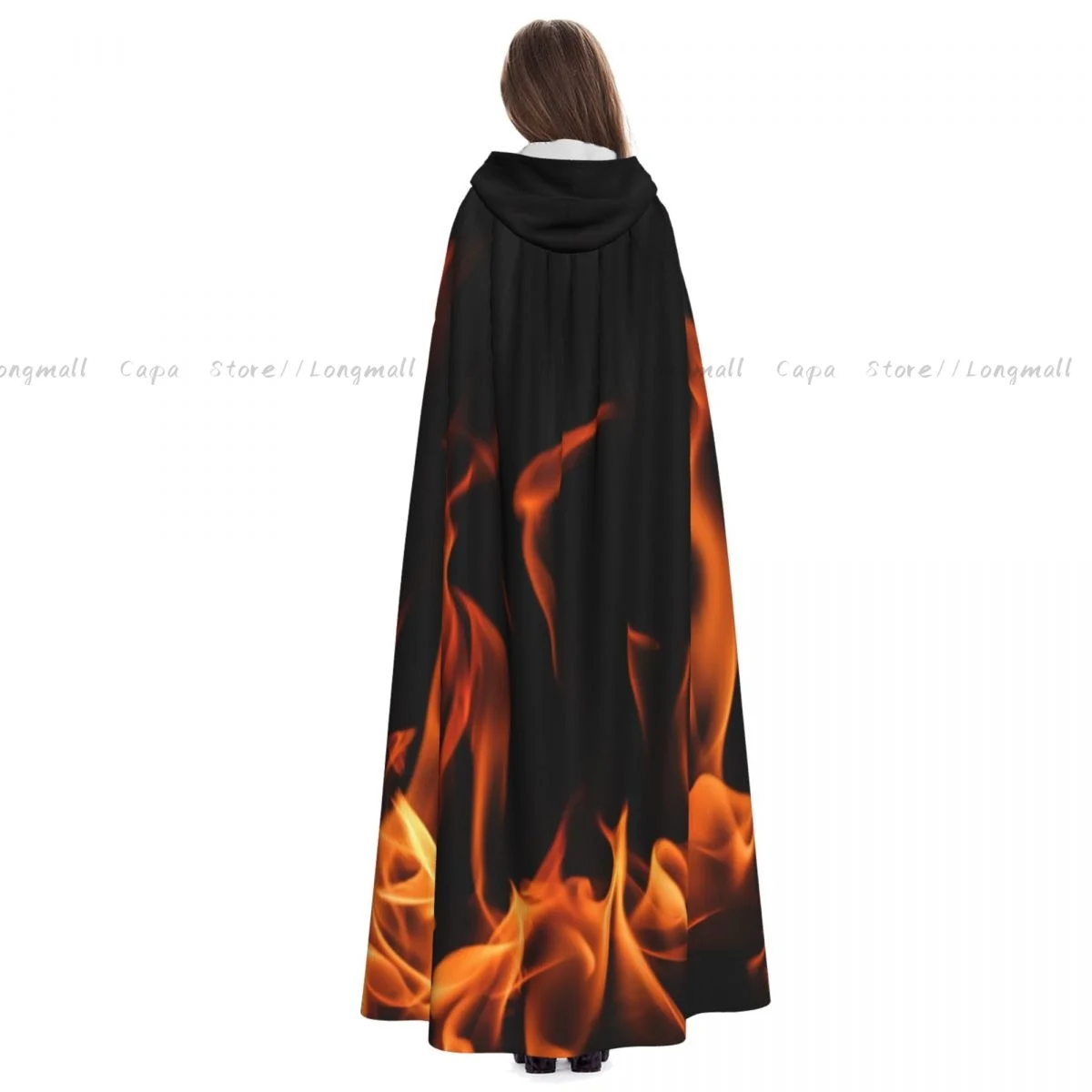 Flames Of Fire Background Hooded Everak Coat, Halloween Cosplay Costume, Vampire, SAFWizard Cape, Gown Party