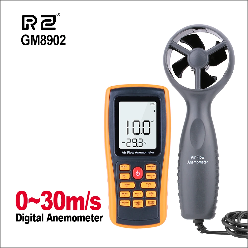 

RZ Anemometer Wind Speed Handheld Digital Meter Air Volume Ambient 0-30 M/S Speedometer With USB Interface Windmeter