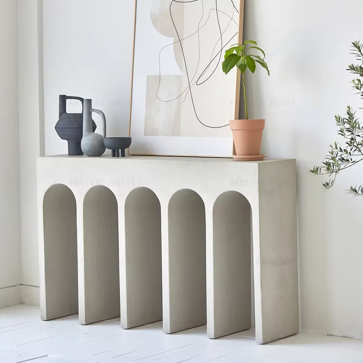 Minimalist Furniture Wabi Sabi Furniture Art Deco Arch Cutout Design Concrete Console