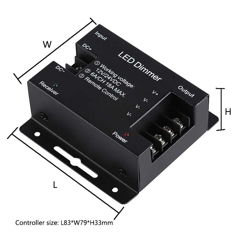 Controlador de tira de luz LED RF de un solo Color, atenuador de señal de lámpara PWM de 1 canal, Control remoto inalámbrico táctil completo, 12V,