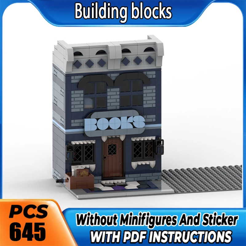 MOC Quality Building Blocks Spooky Bookstore Winter Village House Model DIY Assemble Bricks Collectible Toy Holiday Xmas Gift