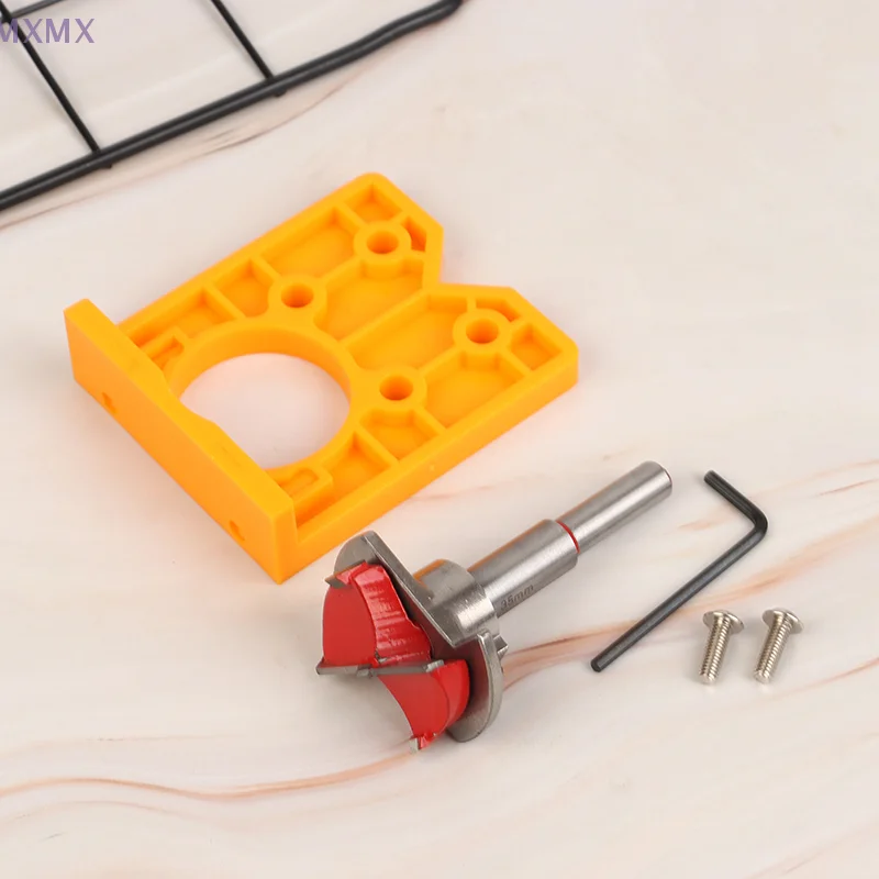 Guida per la perforazione del foro della cerniera da 35 mm Localizzatore di punte da trapano per maschera di perforazione della cerniera Lavorazione del legno Apri foro per porta Accessori per armadietti Strumenti