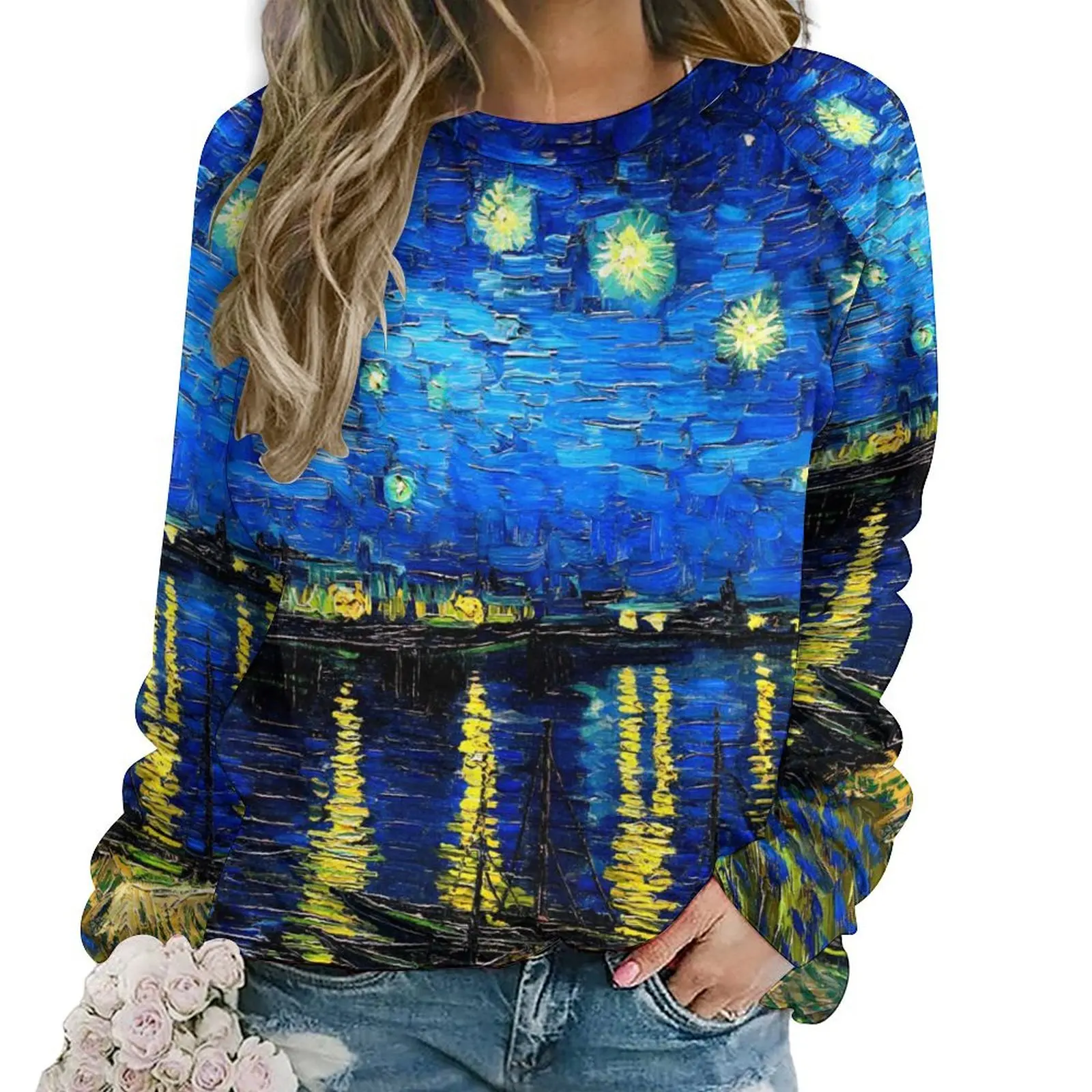 

Vincent Van Gogh Hoodies Starry Night Hip Hop Oversize Hoodie Female Long-Sleeve Trendy Pattern Casual Tops