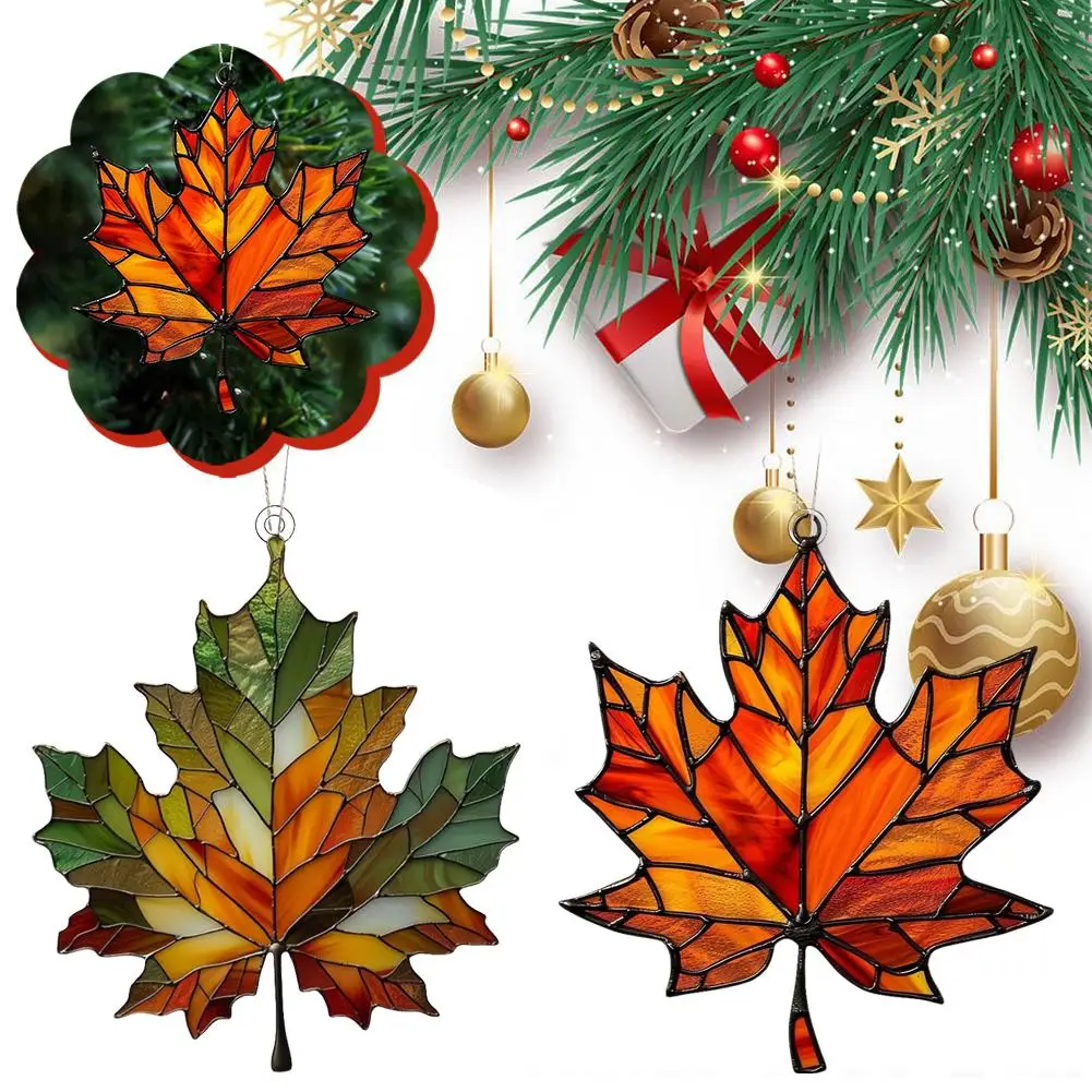 Maple Leaf Suncatcher Acrylic Hanging Ornament Fall Leaf Decorations Window Wall Hanging Ornament for Thanksgiving Party Supply