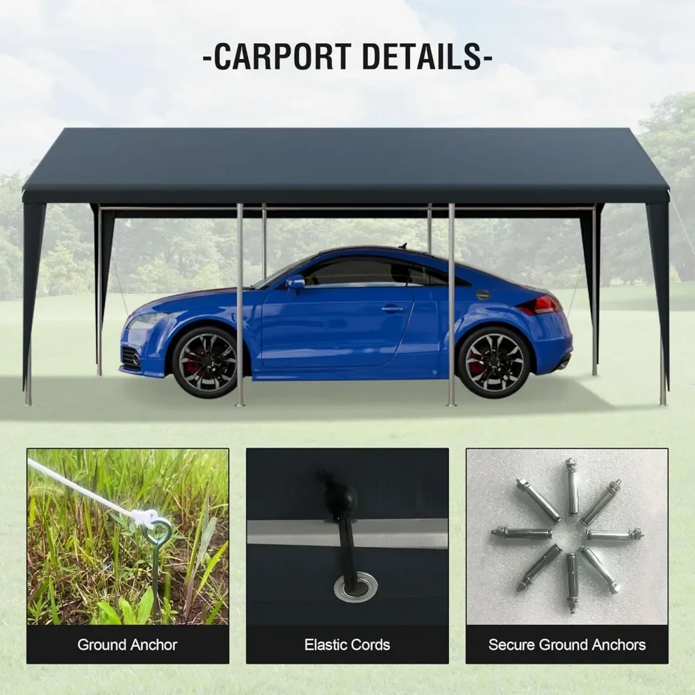 Carport 13'x 20', with Removable Sidewalls and Roll-up Ventilated Doors & Windows,  Heavy Duty Car Canopy Portable Garage