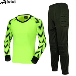 Kids Boys Soccer Goalkeeper Clothes Goalie Sport Suit Football Training Uniform Long Sleeve Protective Padded T-shirt with Pants