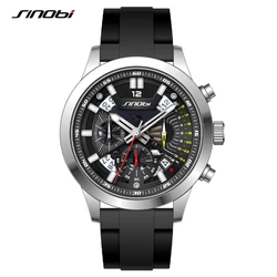 SINOBI Brand Men's Quartz Watches Custom-made 42mm Dial Plate Stainless Steel Case Silicone Strap Men Wristwatches