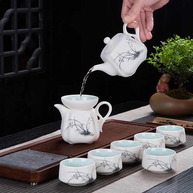 طقم شاي ندفة الثلج طقم شاي الكونغ فو الكامل هدية السمك لكل سنة مكتب الاستخدام المنزلي إبريق الشاي