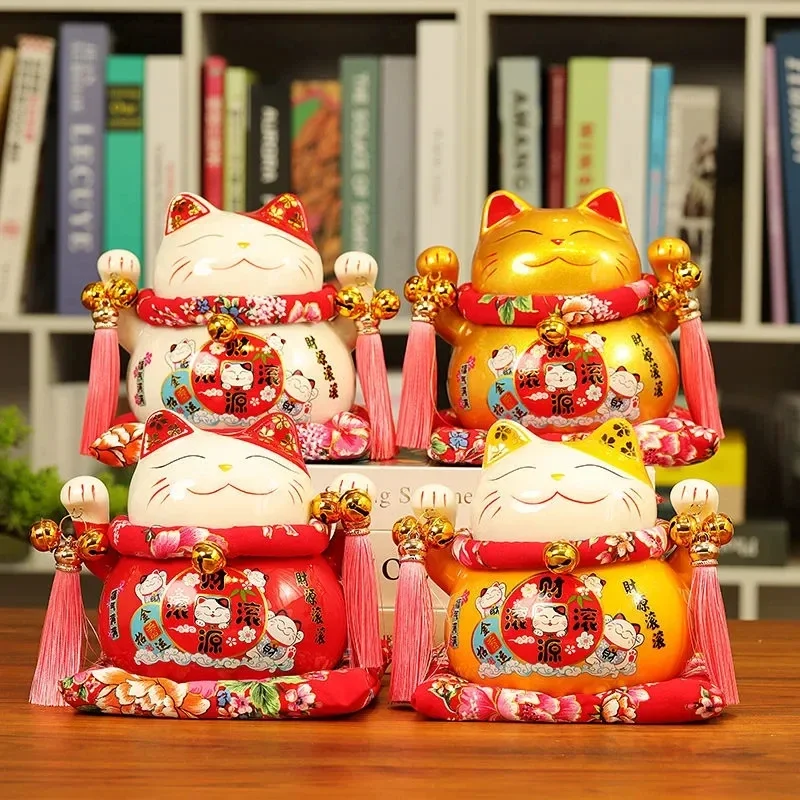

6 inch Ceramic Maneki Neko Figurine Fortune Cat Money Box Colored Cat Piggy Coin Bank Home Decoration Gift Feng Shui Ornament